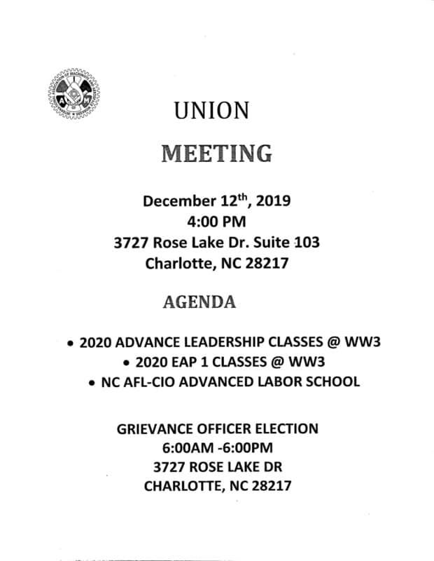 December 2019 Union Meeting Victory Lodge 1725